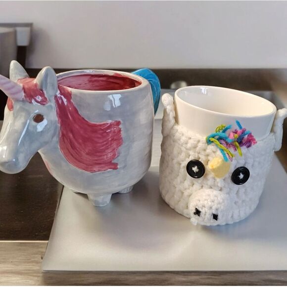 LOT of 2 Unicorn Coffee Mugs New White Rainbow - Picture 1 of 3